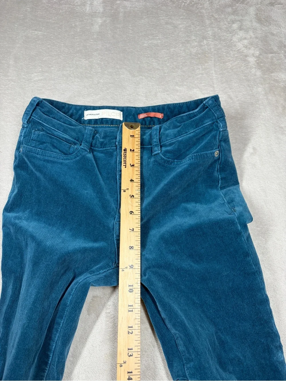 Anthropologie Pilcro Teal Blue High Rise Skinny Cropped Corduroy Retro Pants 26